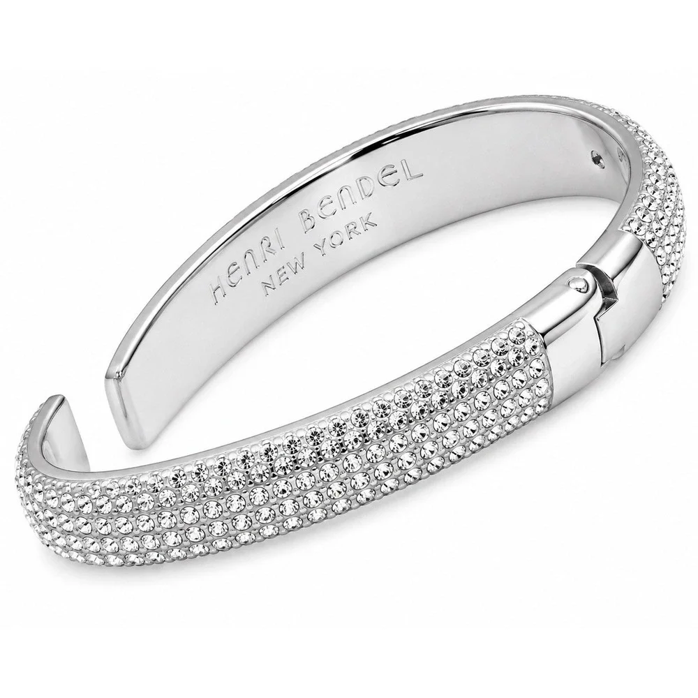 Henri Bendel New York TUX Crystal Pavé Silver Tone Hinged Cuff Bracelet NWT